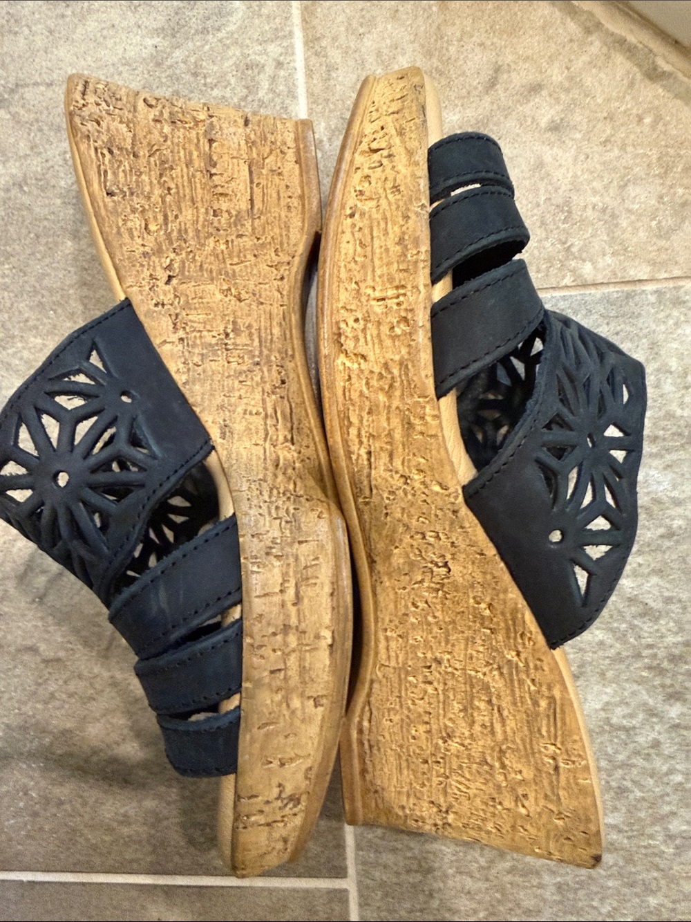 Spring Step Off black Laser-Cut Leather Slide Mules Size 39 Italian made